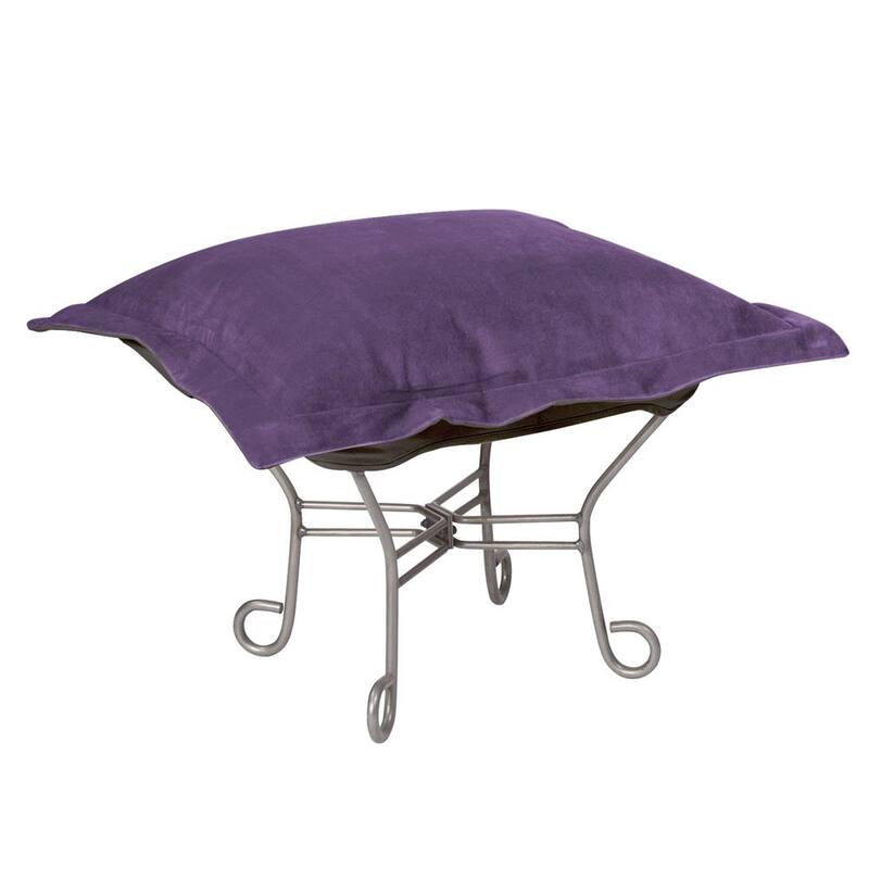 Allan Andrews Scroll Puff Ottoman with Titanium Frame & Cover, Bella Collection - Eggplant