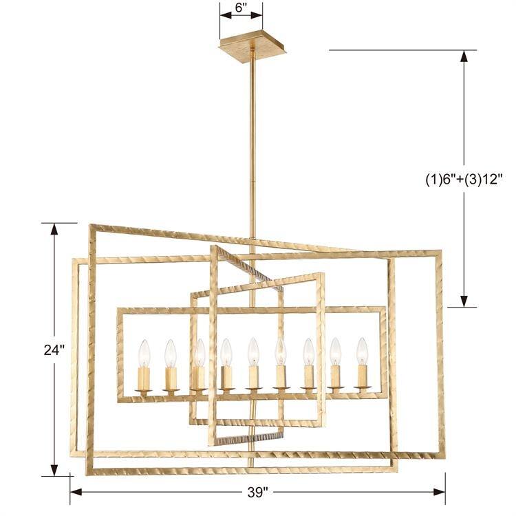 Capri 9 Light Antique Gold Chandelier - 39'' W x 24'' H
