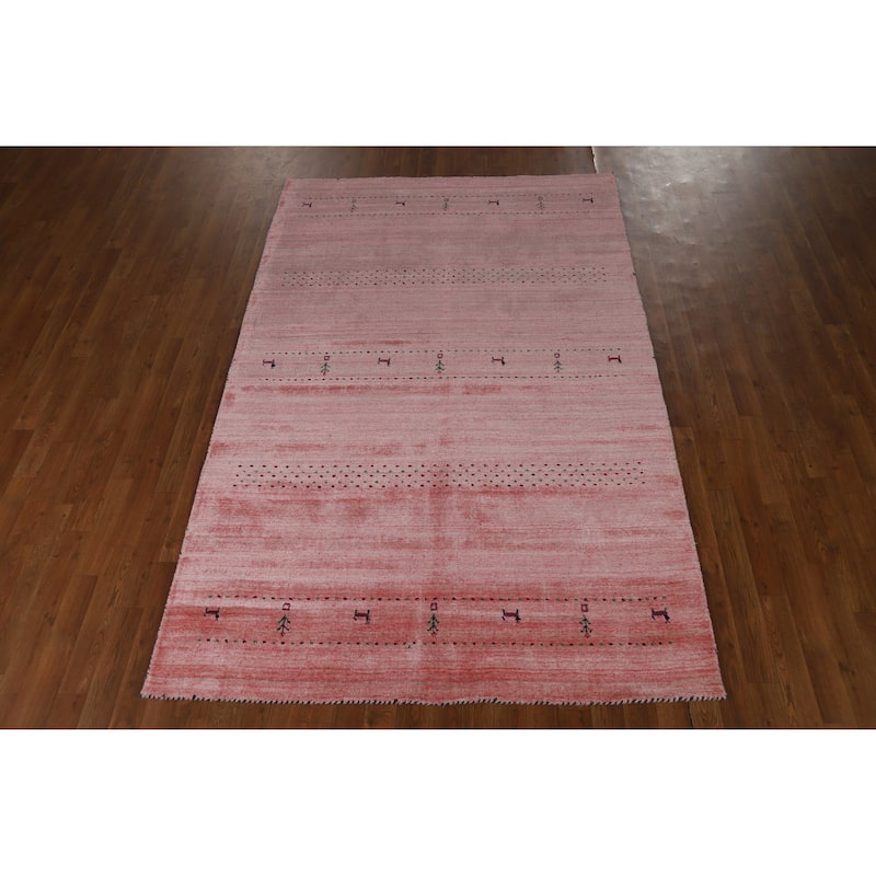 Tribal Pink Gabbeh Indian Area Rug Handmade Wool Carpet - 5'1" x 7'10"