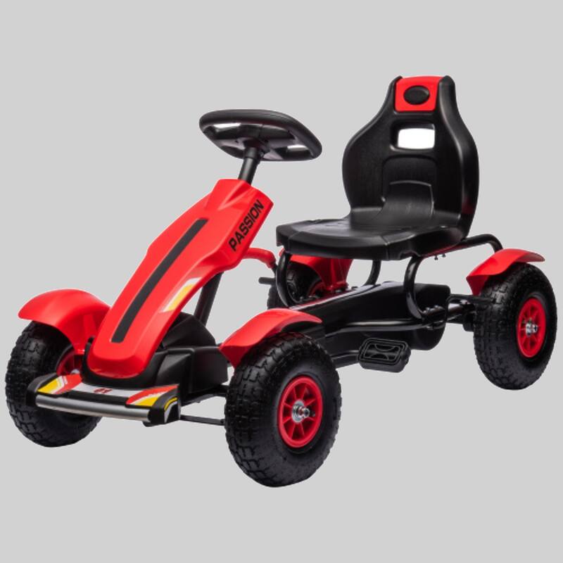 Outdoor Pedal Go Kart for Kids, 3-Position Adjustable Seat & Reverse Drive, Rubber Wheels, Ages 5-12 - Red