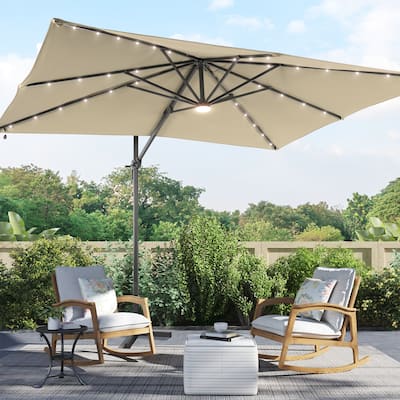 BONOSUKI 10x8FT LED Cantilever Patio Umbrella 360 Rotation and Canopy