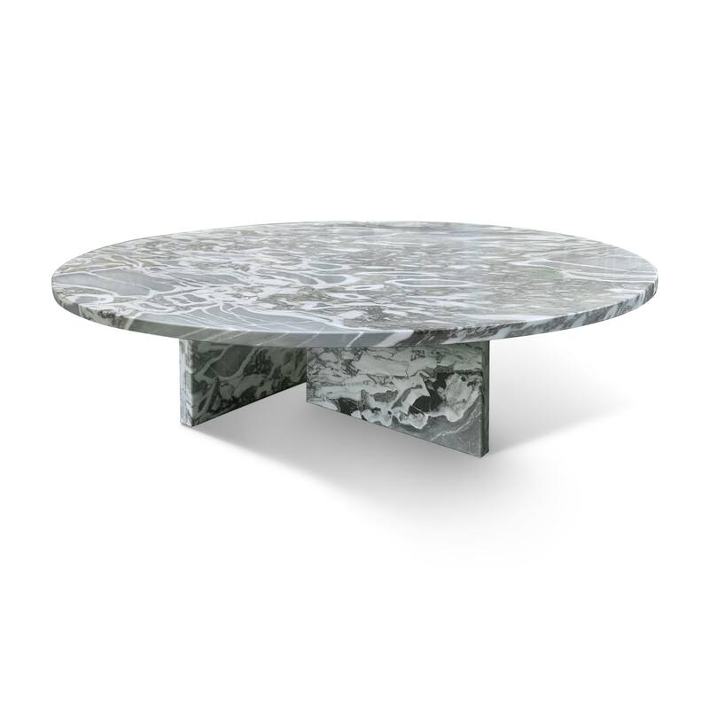 Roomfitters Round Marble Coffee Table, Natural Stone Living Room Table, Solid Marble Low Profile Design