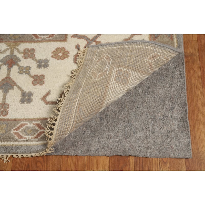 Gray Oushak Indian Area Rug Handmade Transitional Floral Wool Carpet - 9'2" x 11'7"