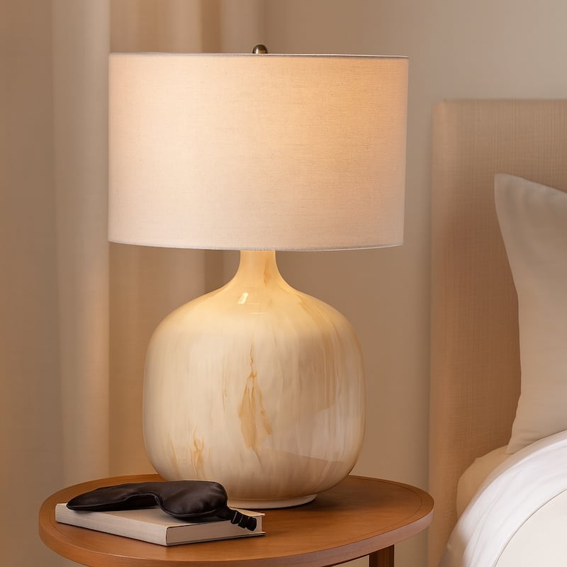 Table Lamp - Ivory Metal Base with Linen Shade, 28 in.