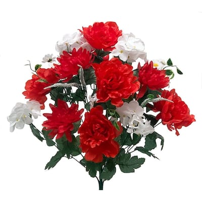 Red And White Mums,Hydrangeas And Mums Bouquet Artificial Flower