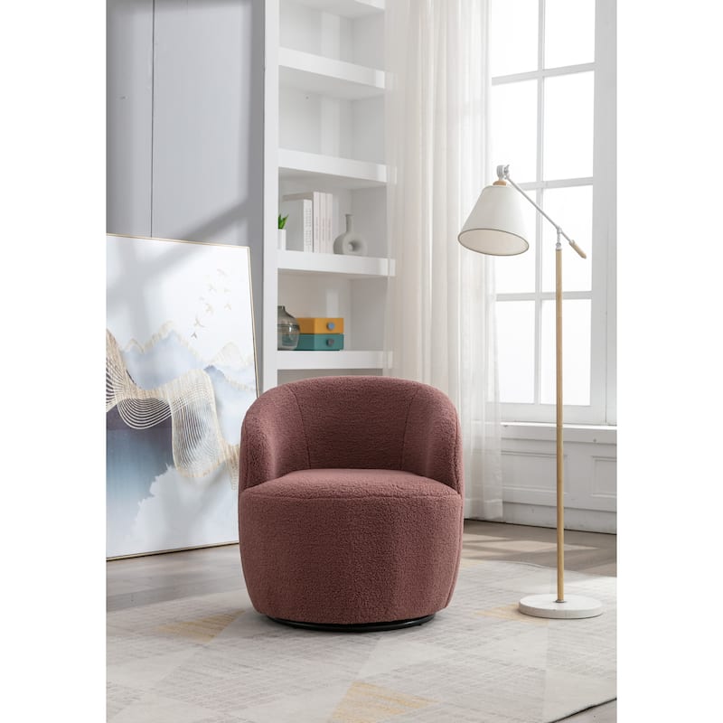 Red Modern 25.6" Upholstered Swivel Barrel Chair with Black Powder Coating and Metal Ring