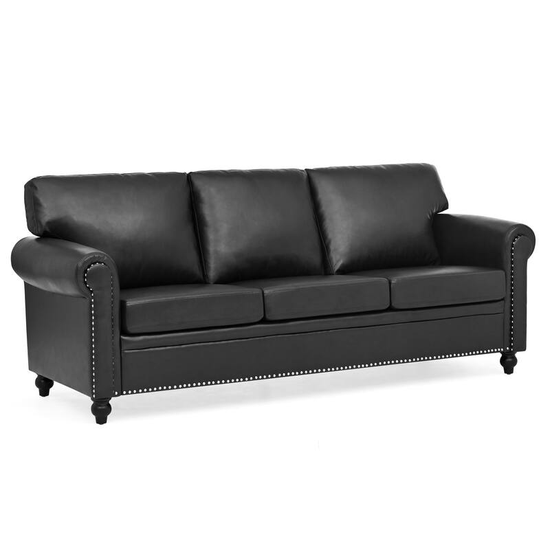 83.86" Fabric Roll-Arm 3-Seater Sofa with Pocket Spring Seat, PP Foam Backrest, and Solid Wood Frame