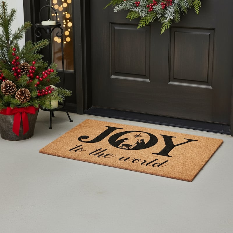 HomeRoots 17" X 29" Brown And Black Christmas Outdoor Coir Door Mat - 17.00' X '29.00 - 17.00' X '29.00