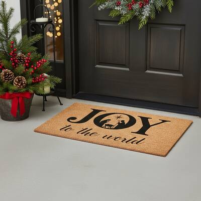 HomeRoots 17" X 29" Brown And Black Christmas Outdoor Coir Door Mat - 17.00' X '29.00