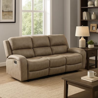 Patsy 85 Inch Manual Double Recliner Sofa, Brown Tufted Back Microfiber