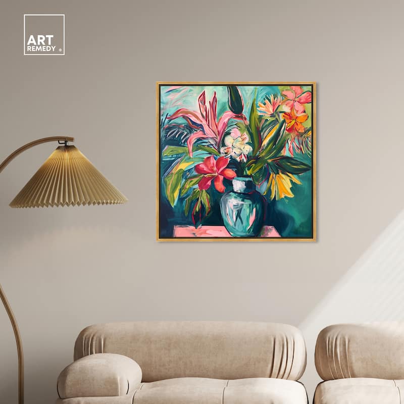 Art Remedy Vase Of Bright Tropical Flowers Framed Flowers In Vase Paintings