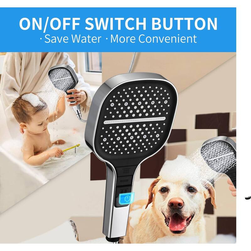 8 Setting Spray Square Handheld Shower Head with Upgrade Piano-Key Button