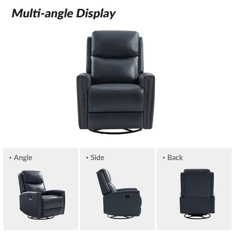 Fiacro 30.31"Wide Modern Genuine Leather Wingback Swivel Rocker Recliner with Nailhead Trims