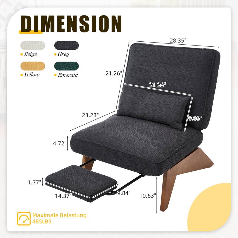 HOMEFUN Upholstered Modern Multi-Position Adjustable Wooden Base Lounge Chair with Footrest and Lumbar Pillow