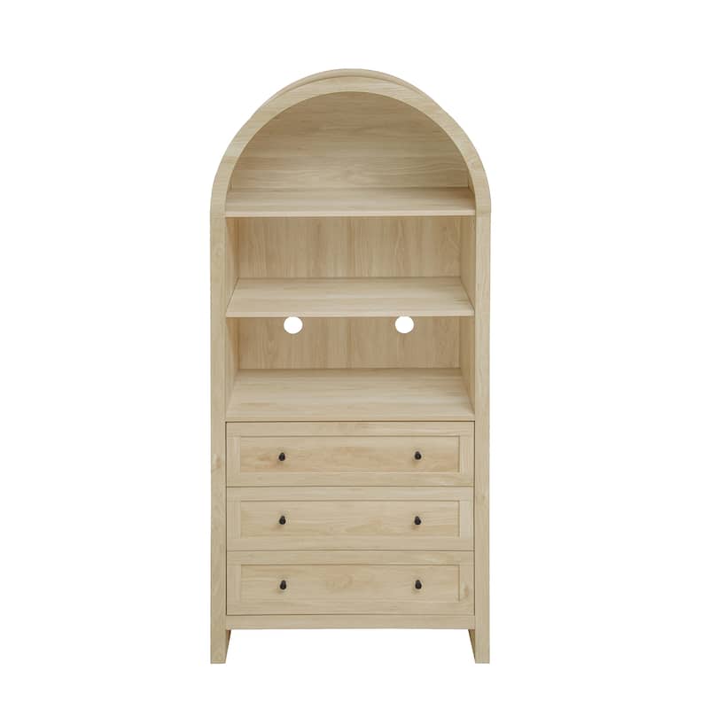 Wood Kitchen Cabinet, Storage Cabinet with Adjustable Shelves, Arched Accent Cabinet with 3 Smooth-Glide Drawers