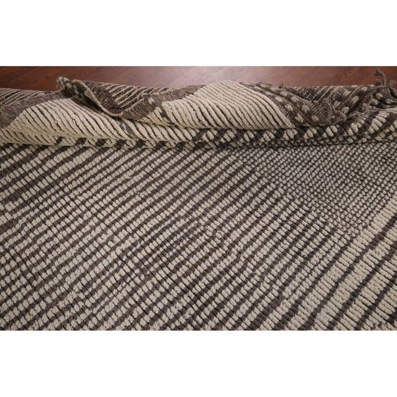 Striped Moroccan Oriental Area Rug Hand-Knotted Wool Carpet - 7'11"x 10'8"