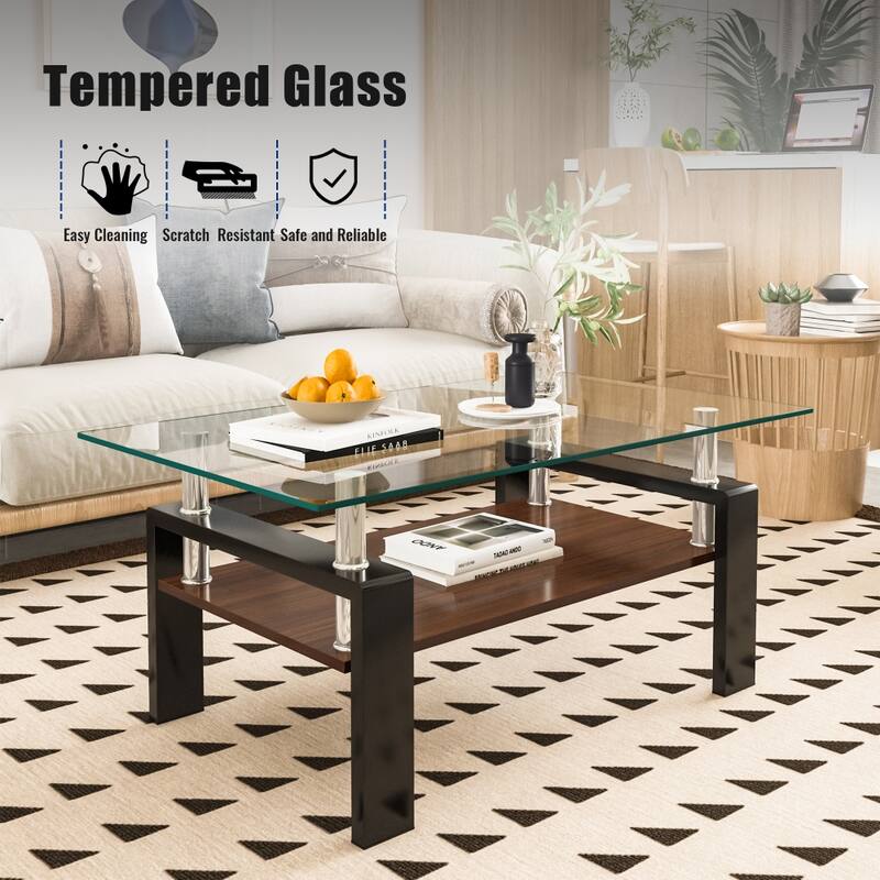 Rectangle Tempered Glass Tabletop Coffee Table