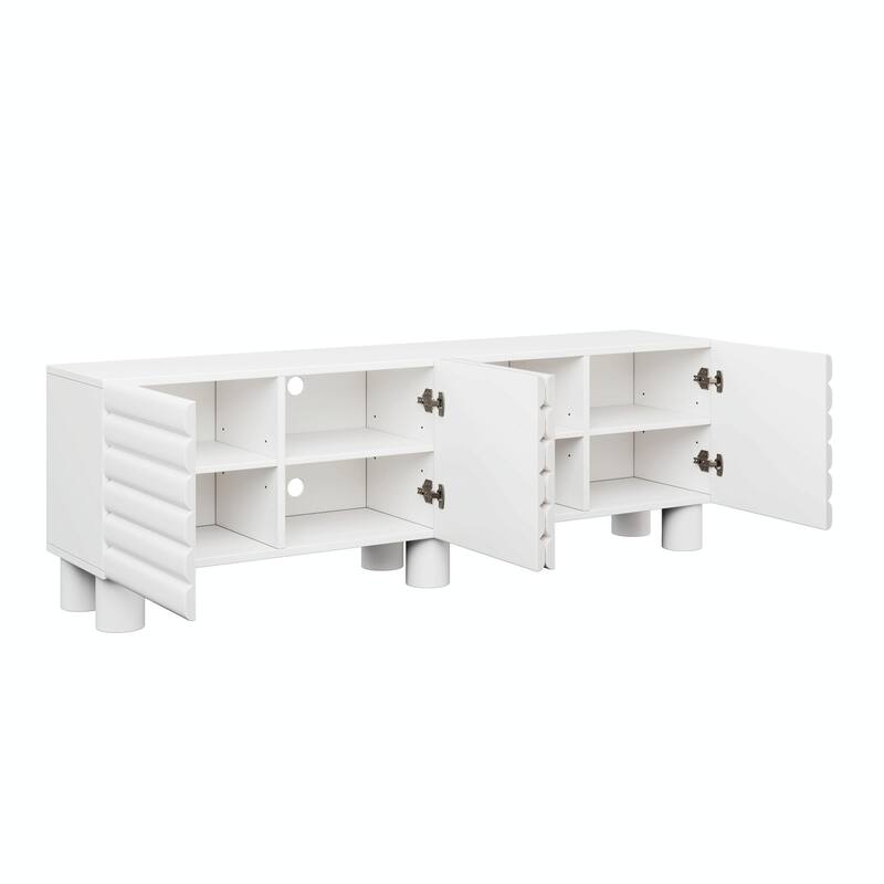 Stylish Thick Wavy Door TV Cabinet - Adjustable Shelves, TV Stand with 4 Cabinets for TVs Up to 75