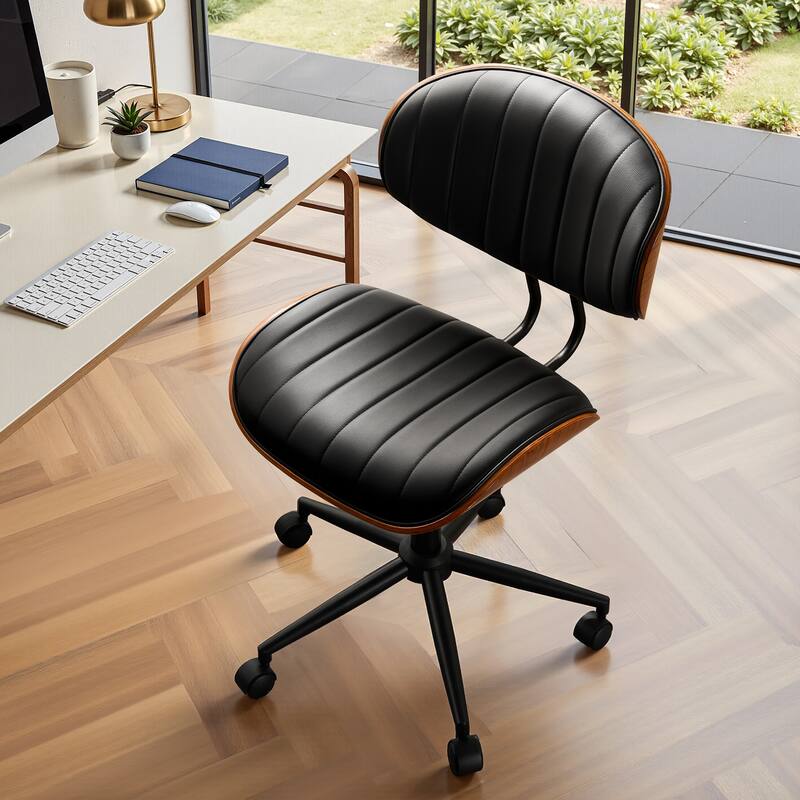 HOOOWOOO Modern Ergonomic Adjustable PU Curved Office Chair - Black