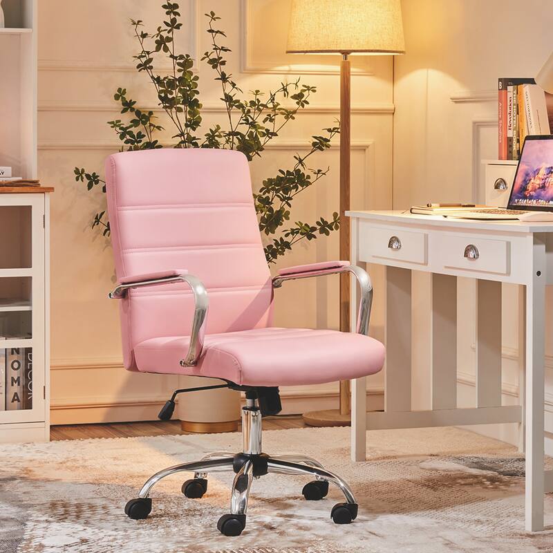 Yaheetech Adjustable Mid-Back Faux Leather Swivel Office Chair - Pink