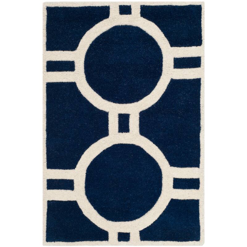 SAFAVIEH Handmade Chatham Amanda Modern Moroccan Wool Rug - 2' x 3' - Dark Blue/Ivory