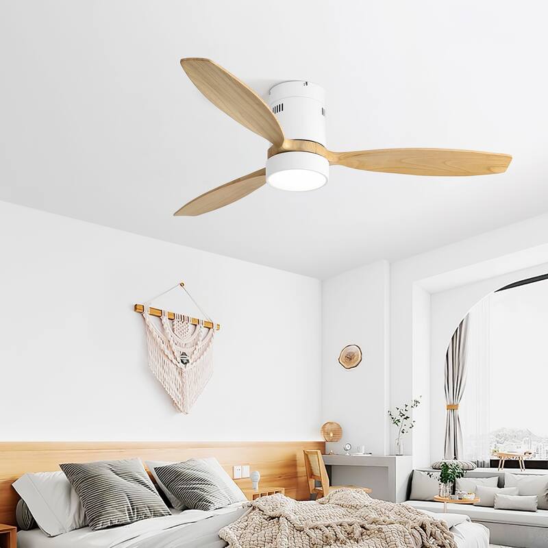 Flush Mount Ceiling Fan With Light ,Solid Wood Fan Blade