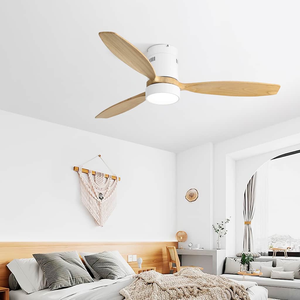 Flush Mount Ceiling Fan With Light ,Solid Wood Fan Blade