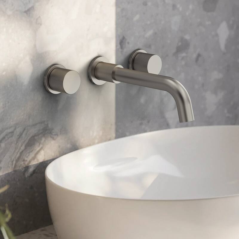 Wall Mount Stainless Steel Bathroom Sink Faucet 3 Hole 2 Handles Bathroom Faucet