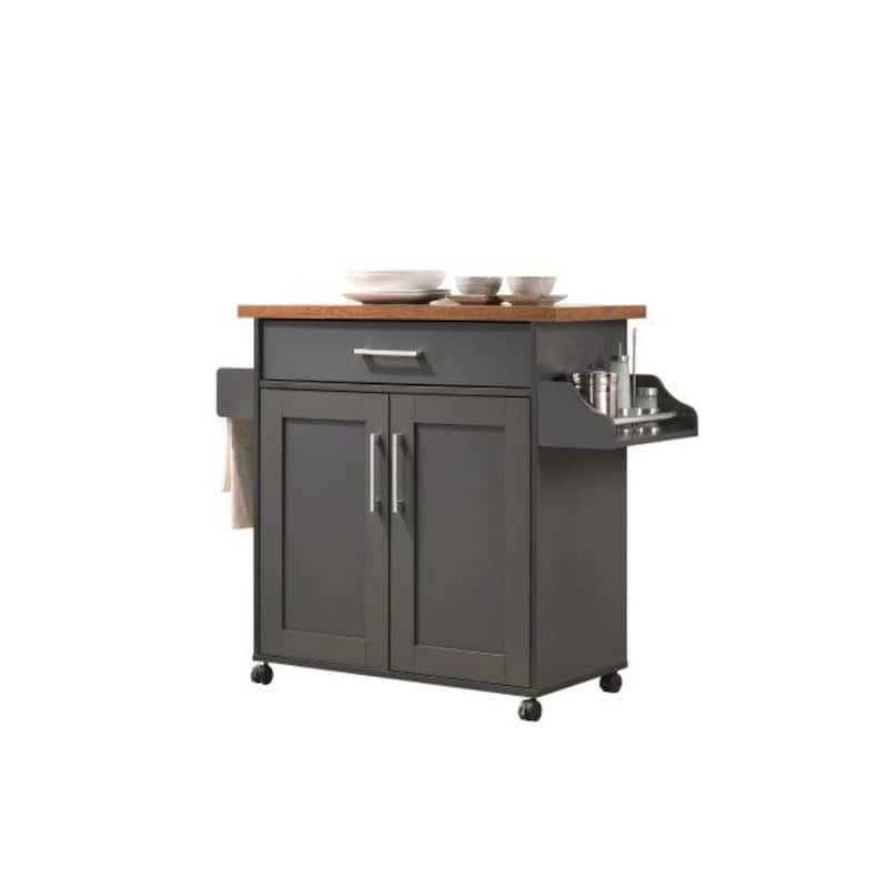 43.5" Gray and Oak Brown Solid Kitchen Island with Spice Rack