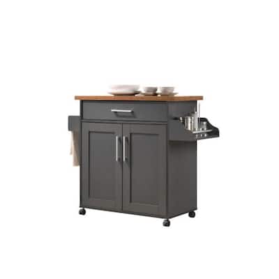 43.5" Gray and Oak Brown Solid Kitchen Island with Spice Rack