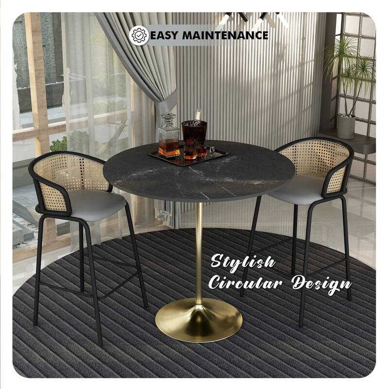 LeisureMod Verve 48" Round Dining Table with MDF Wood TableTop and Brushed Gold Base for Kitchen & Dining Room