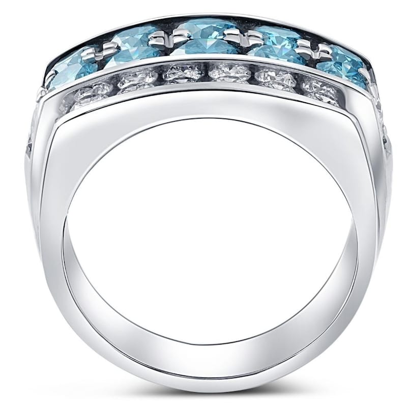 7Ct Blue Diamond Men's Four Row Anniversary Ring in White Gold