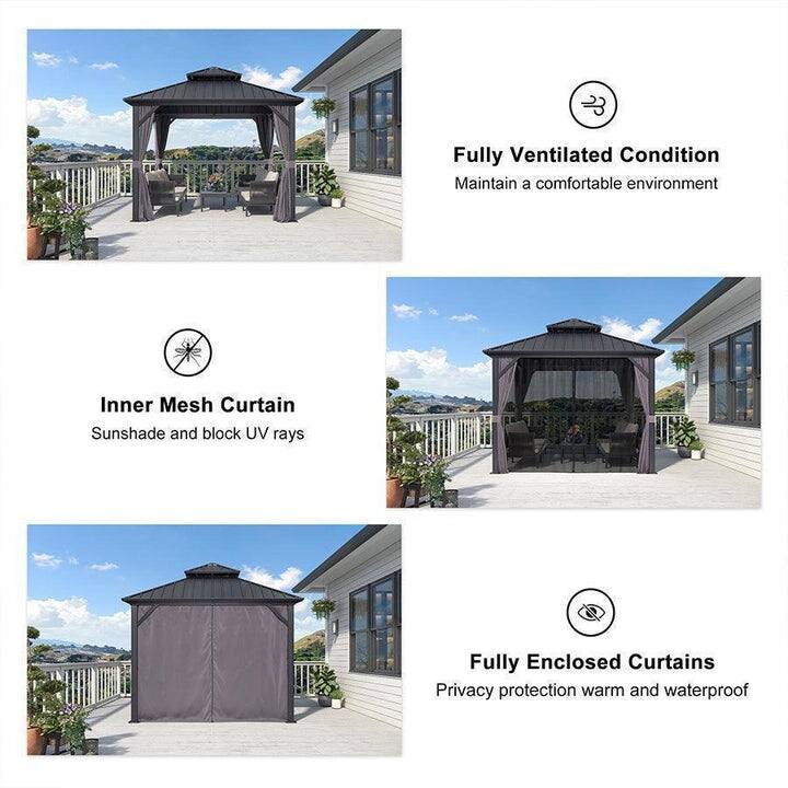 PURPLE LEAF Outdoor Galvanized Steel Hardtop Gazebo, Aluminum Frame Gazebo With Curtains