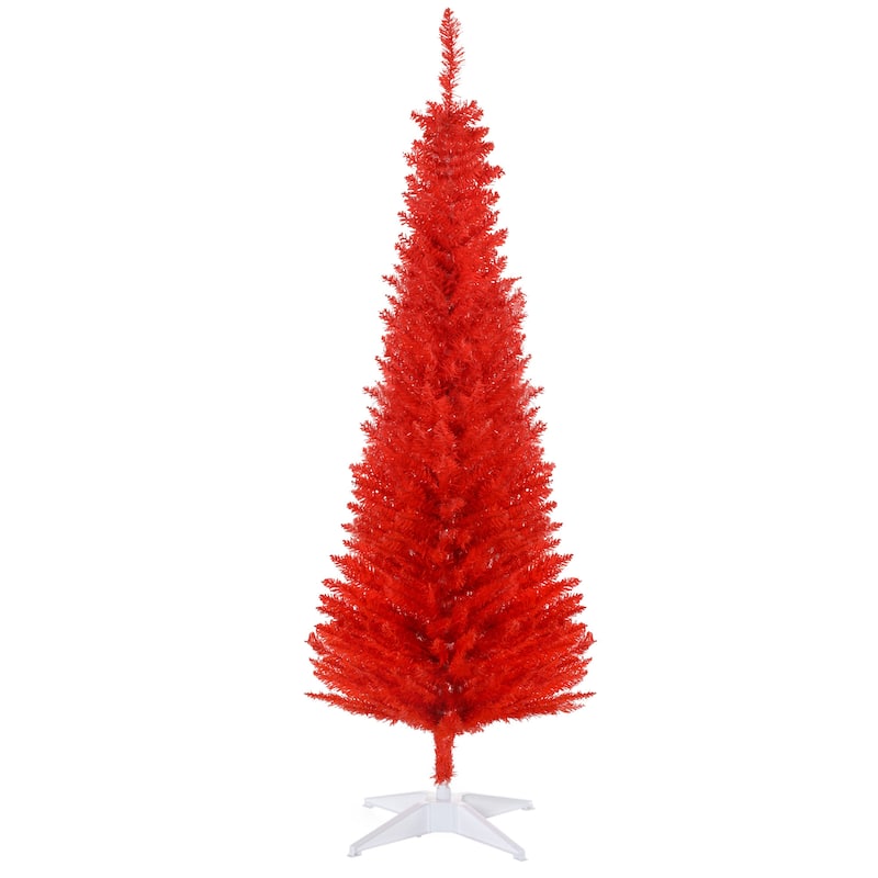 HOMCOM 5' Artificial Pencil Christmas Tree, Slim Xmas Tree with 294 Realistic Branch Tips and Plastic Stand, Blue - 4.91 ft