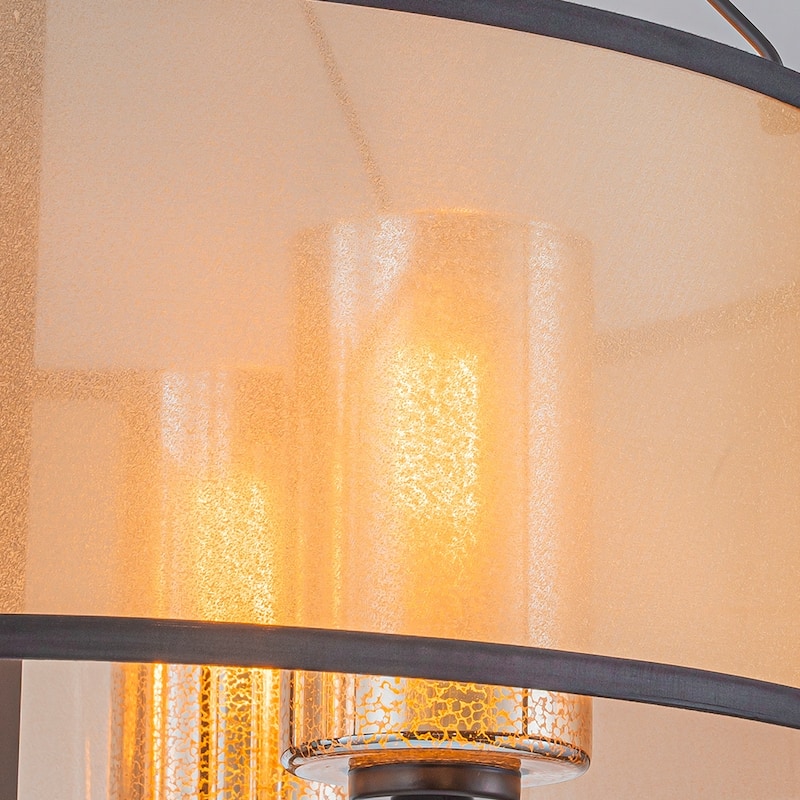 24-Inch 4-Light Oil Rubbed Bronze Modern Farmhouse Chandelier Drum Shade Mercury Glass for Dining Room Living Room - W24''