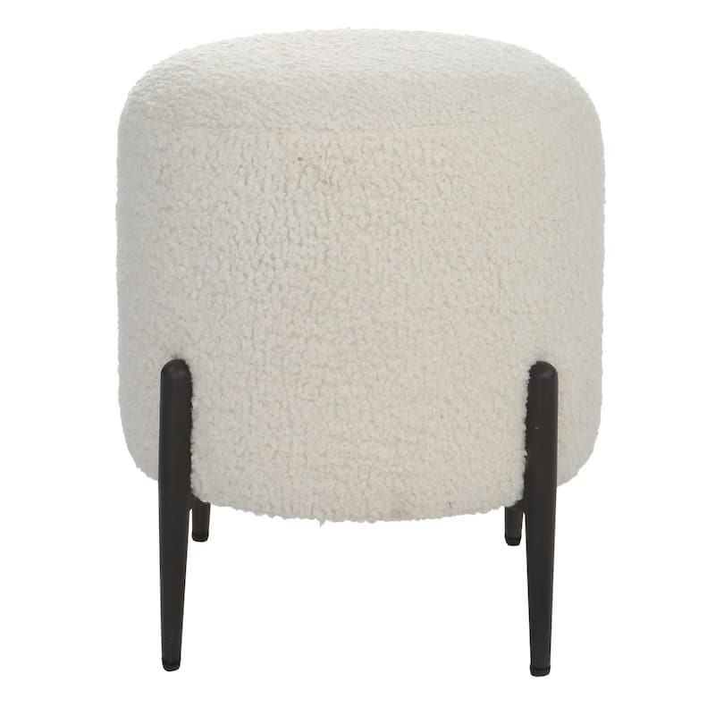 Faux Shearling Plush Ottoman - 20" - White and Black