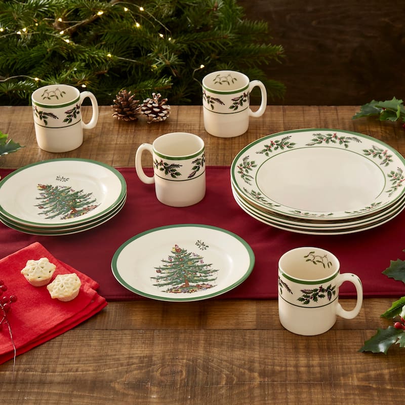 Spode Christmas Tree Holly 10" Plates, Set of 4