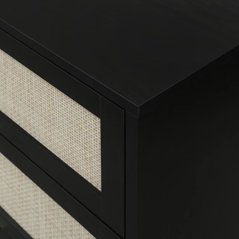Rattan 3-Drawer Cabinet with Moisture-Proof Finish & Anti-Tipping Device for Safe Storage