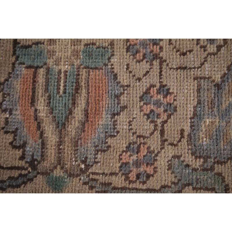 Distressed Tabriz Persian Vintage Area Rug Handmade Beige Wool Carpet - 7'10" x 11'1"