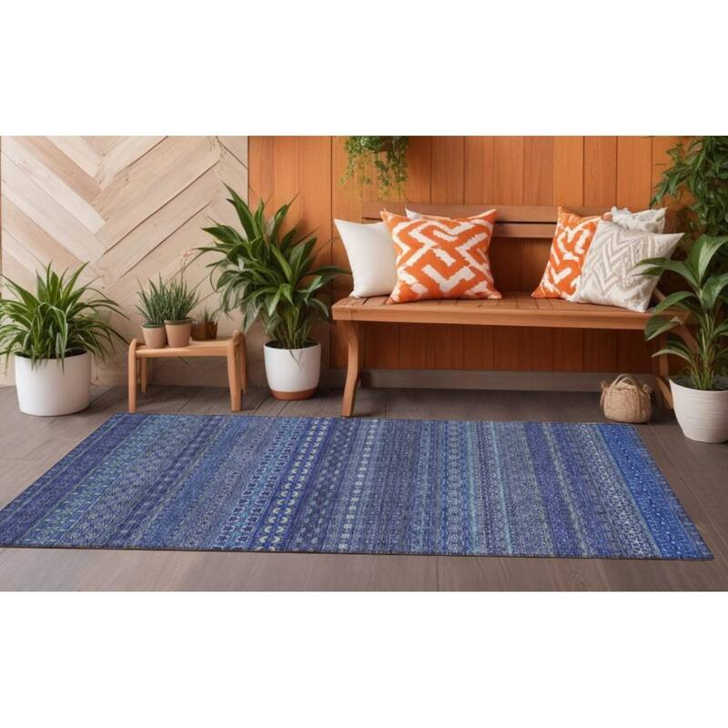Rana Stripe Weather Resistant Blended Style Runner Outdoor Rug - 2' X 8' - Blue