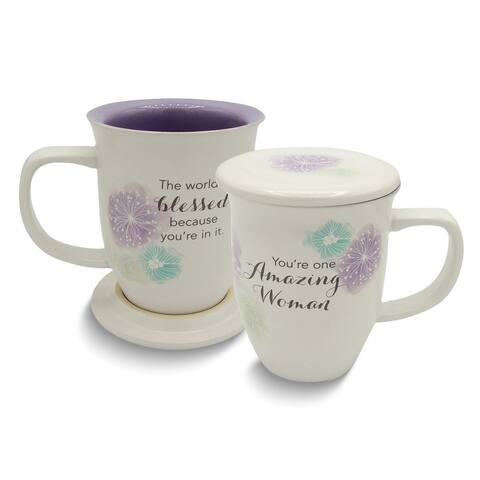Curata Amazing Woman White/Purple 14 Oz. Ceramic Mug and Coaster Set Boxed
