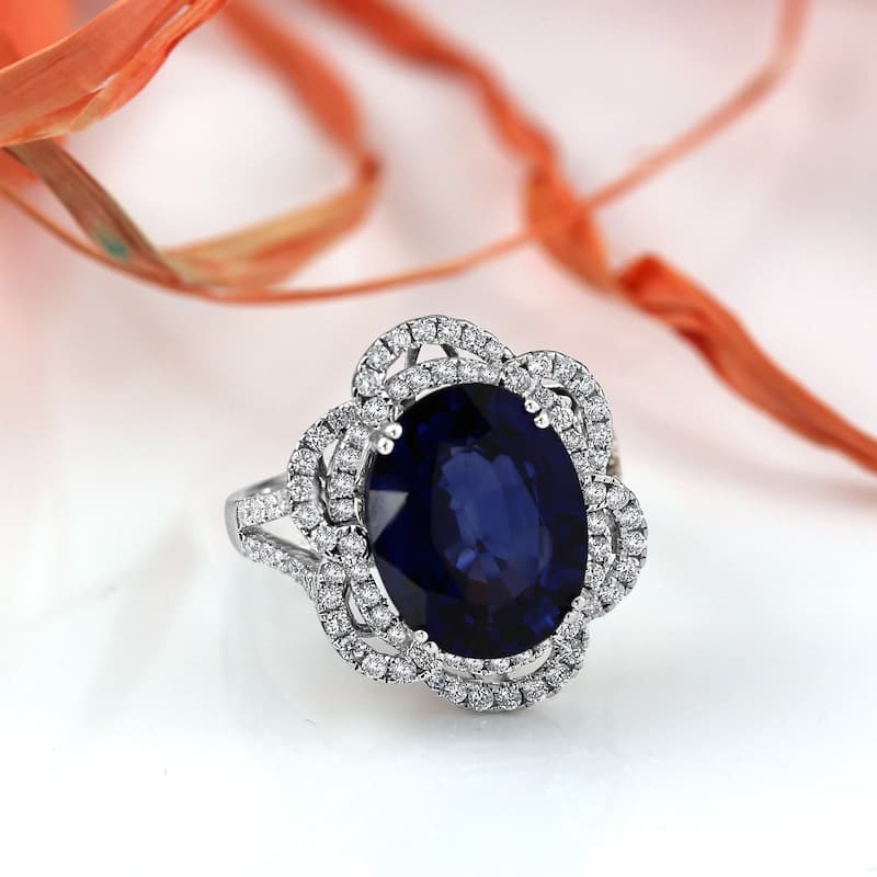 Auriya 18k Gold 8 1/2ct Oval Blue Sapphire Halo Diamond Engagement Ring 3/4ct TDW