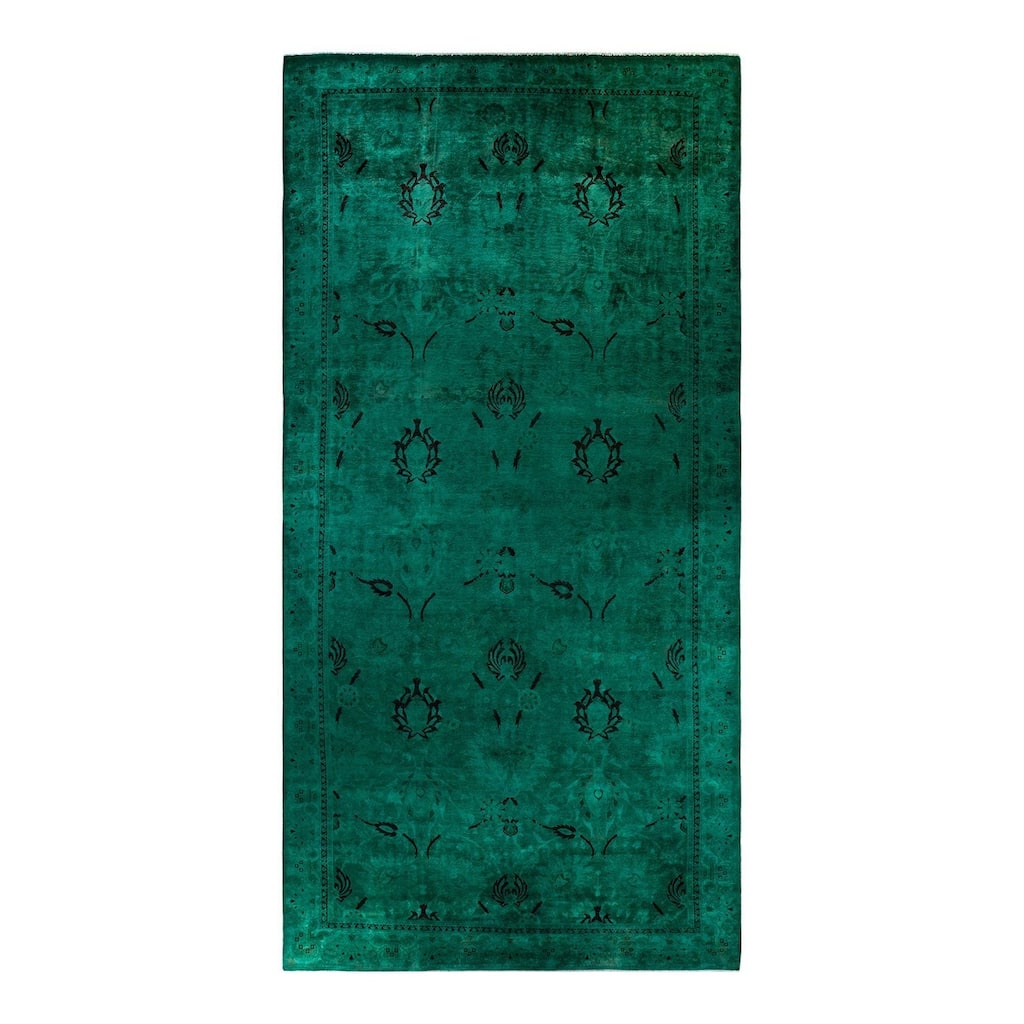 Overton Handknotted Wool Vintage Inspired Contemporary Overdyed Green Area Rug - 18' 7" x 8' 10"
