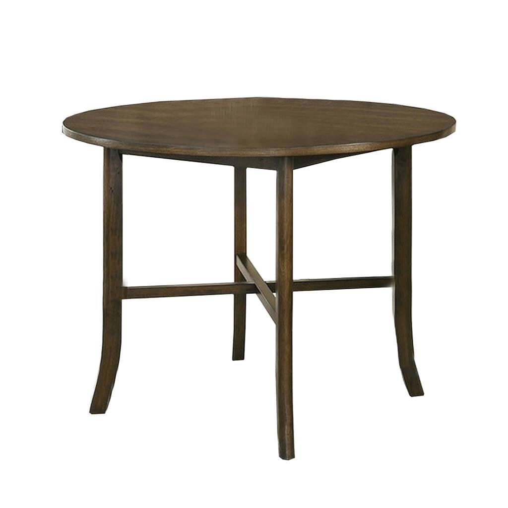 Round Wooden Counter Height Table with Saber Legs, Oak Brown