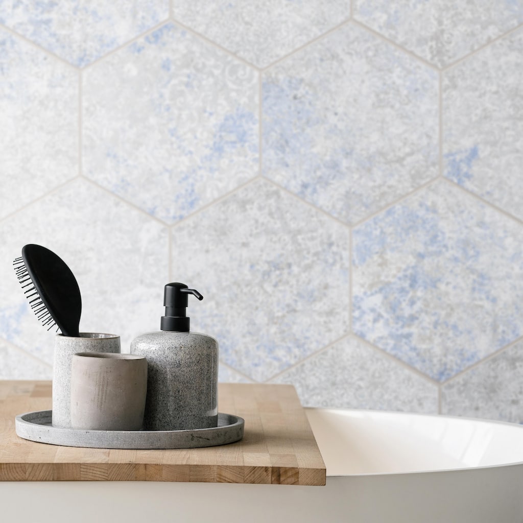 Merola Tile Emotion Hex Grey 9-7/8" x 11-1/4" Porcelain Floor and Wall Tile