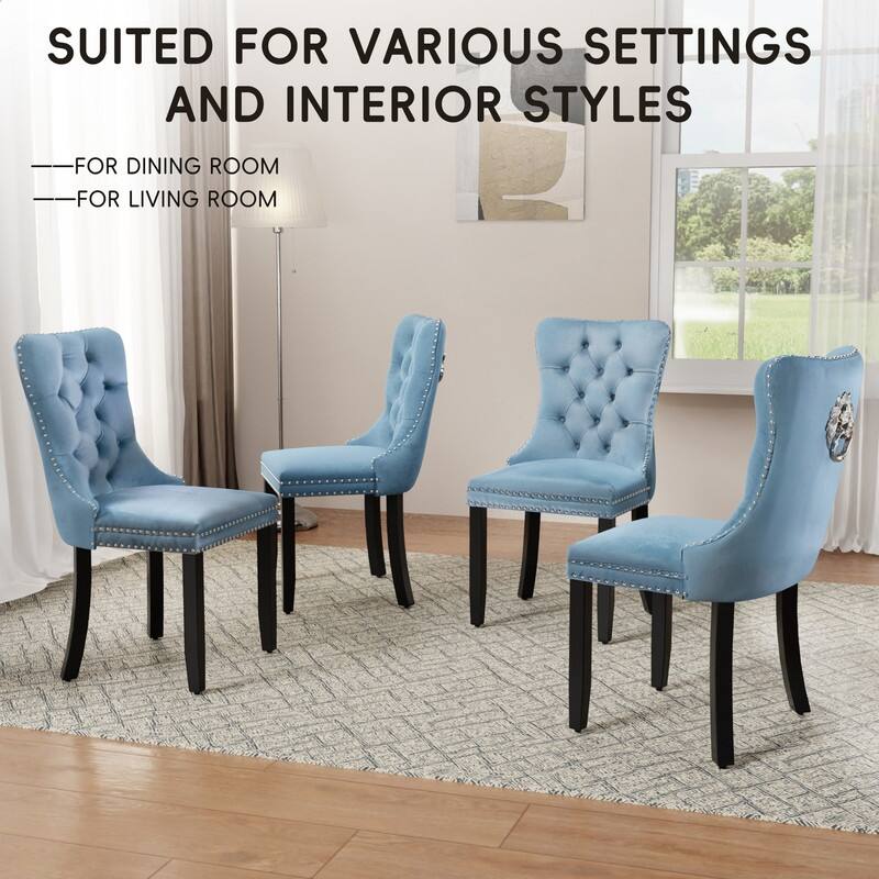 High-end Tufted Velvet Upholstered Nailhead Dining Chair Set of 4