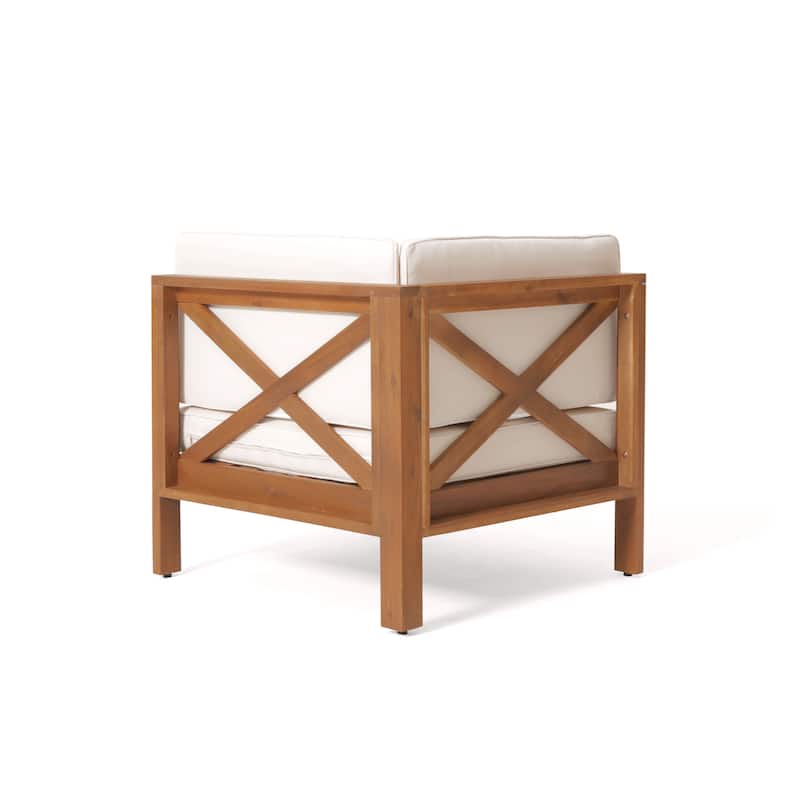 Brava Outdoor 4 Piece V-Shaped Acacia Wood Sectional Sofa and Coffee Table Set by Christopher Knight Home