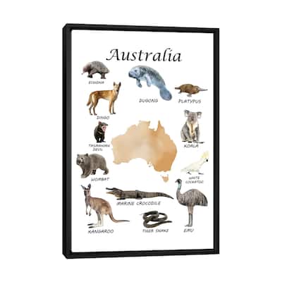 iCanvas "Australia Animals, Classroom" by Printable Lisa's Pets Framed