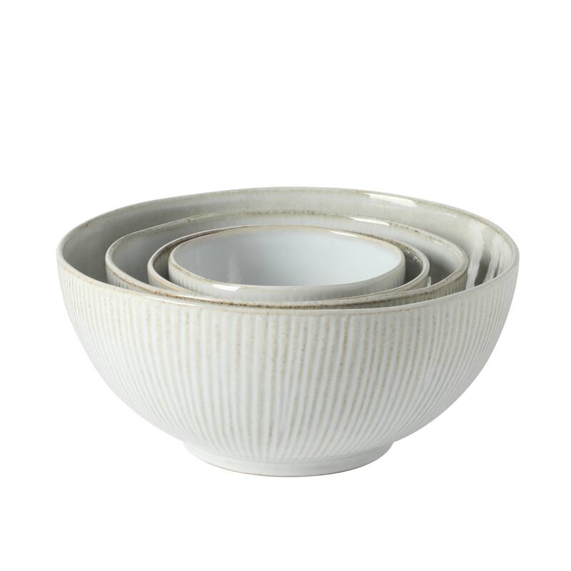 Gibson Elite Sandy Pines 4 Piece Nesting Bowl Set, 4", 5.5", 7" & 9" Round Stoneware Reactive Glaze Finish, Prep & Serving Bowls