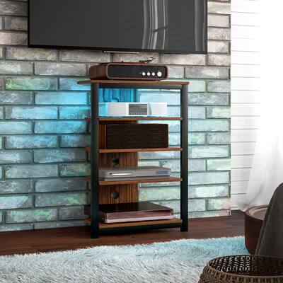 Corner TV Stand with 4 Shelves RGB LED Lighting Steel Frame and Cable Management for Living Room Storage